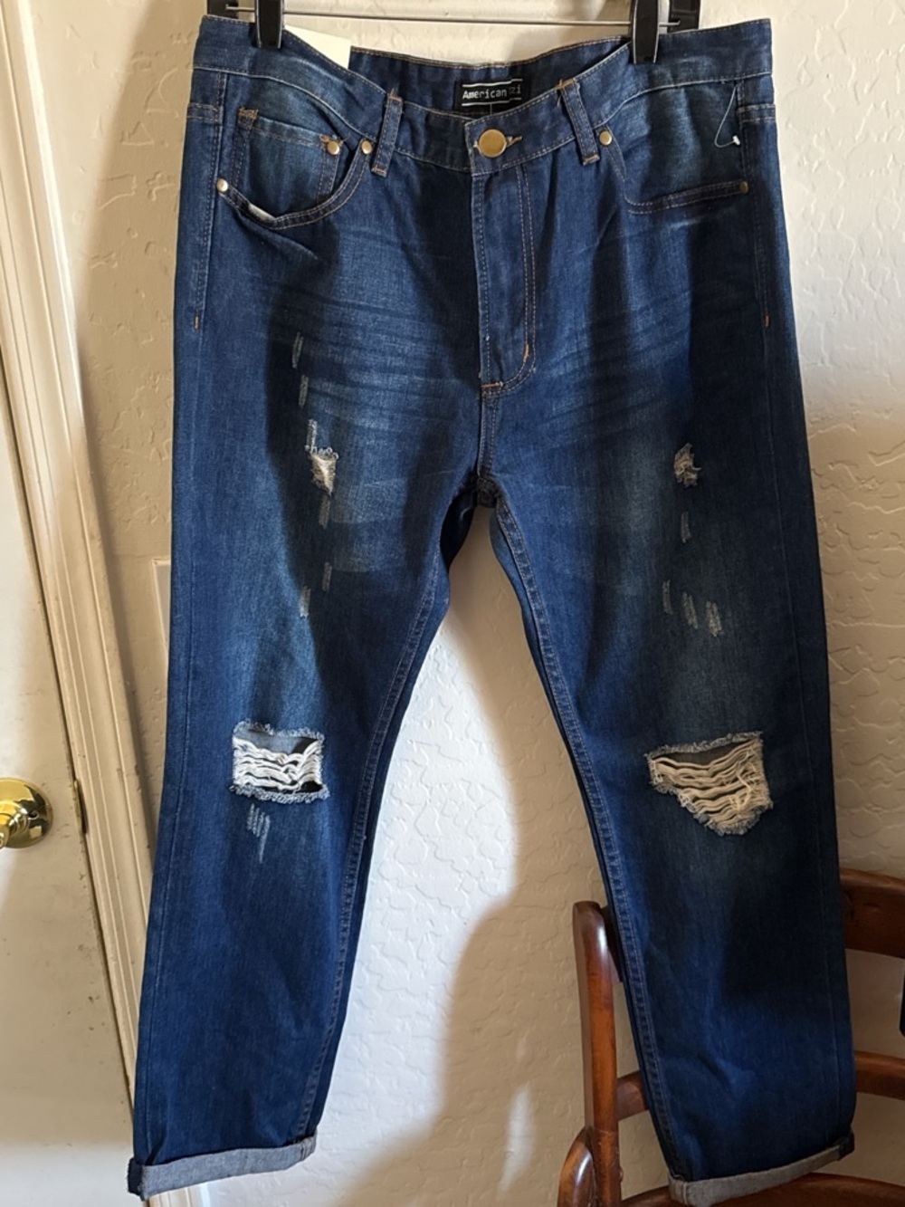 American Bazi Dark Blue Distressed Relaxed Fit Men’s Jeans